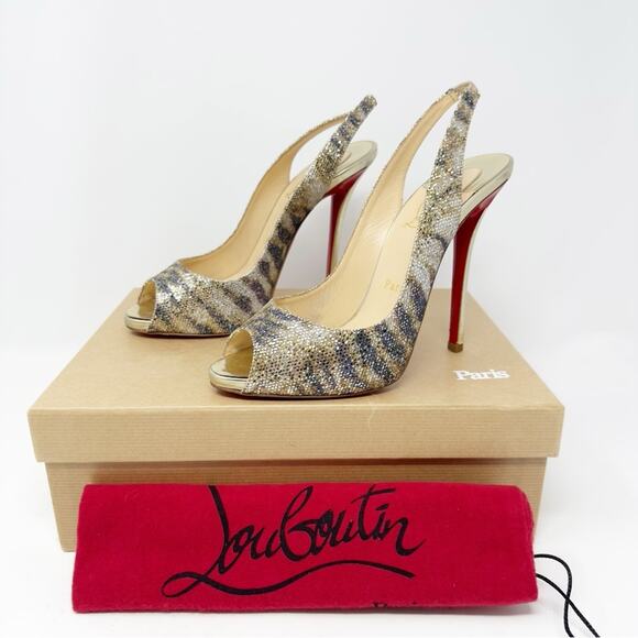 Christian Louboutin Gamma Talon 120 Glitter Slingback Heels 38.5 - Picture 2 of 12
